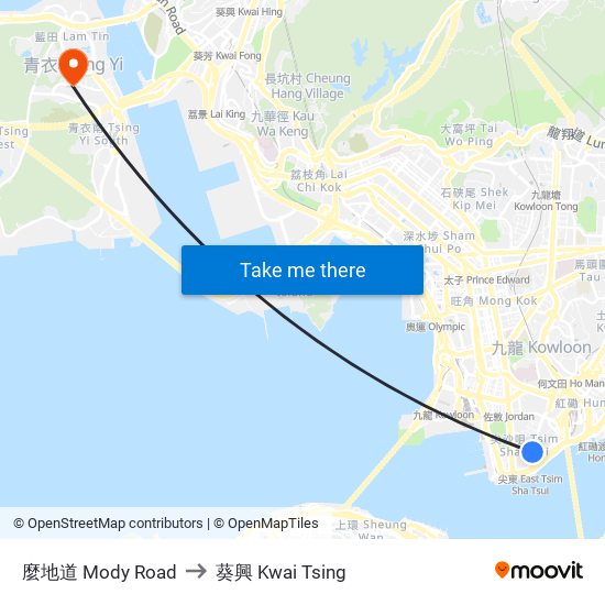 麼地道 Mody Road to 葵興 Kwai Tsing map