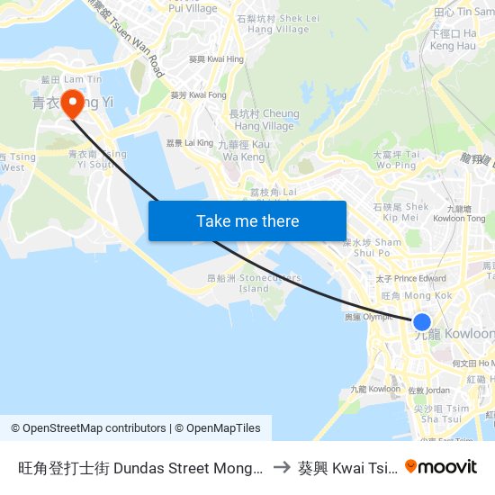 旺角登打士街 Dundas Street Mong Kok to 葵興 Kwai Tsing map