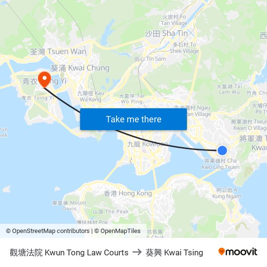 觀塘法院 Kwun Tong Law Courts to 葵興 Kwai Tsing map