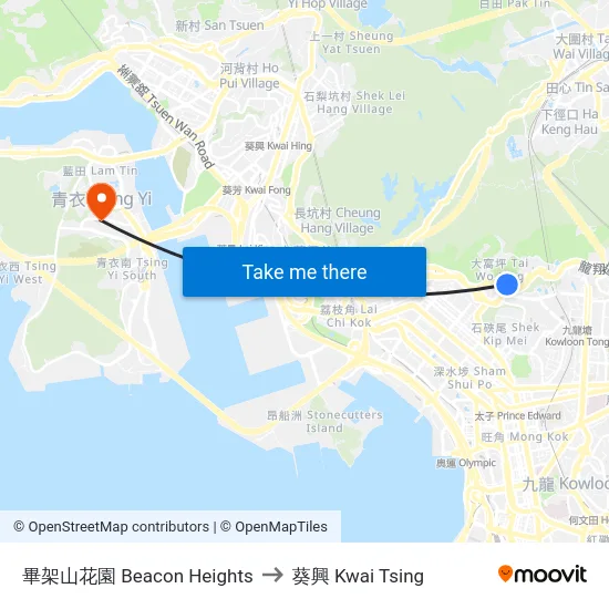 畢架山花園 Beacon Heights to 葵興 Kwai Tsing map