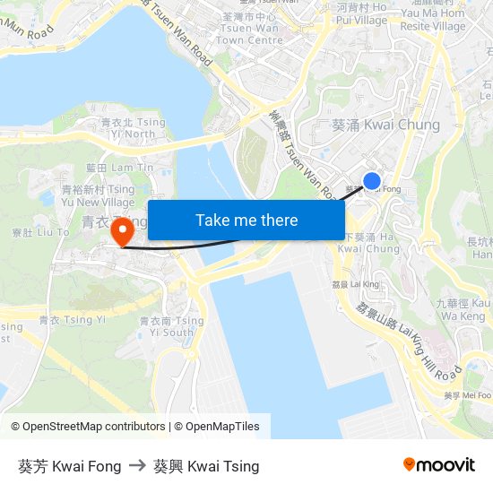 葵芳 Kwai Fong to 葵興 Kwai Tsing map