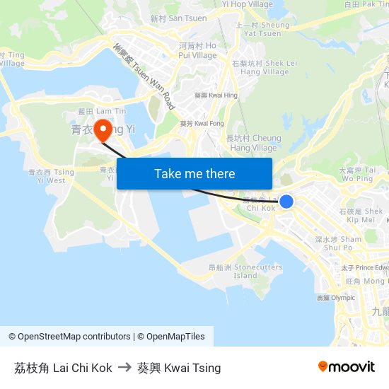 荔枝角 Lai Chi Kok to 葵興 Kwai Tsing map