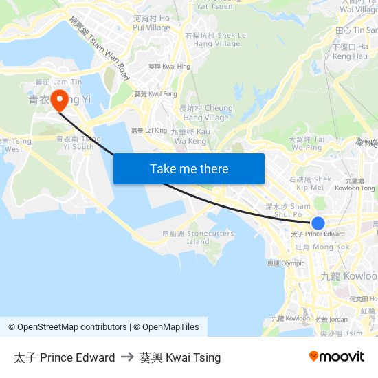 太子 Prince Edward to 葵興 Kwai Tsing map