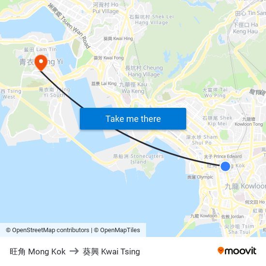 旺角 Mong Kok to 葵興 Kwai Tsing map