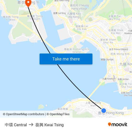 中環 Central to 葵興 Kwai Tsing map