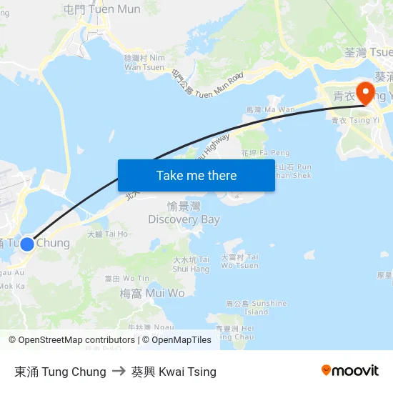 東涌 Tung Chung to 葵興 Kwai Tsing map