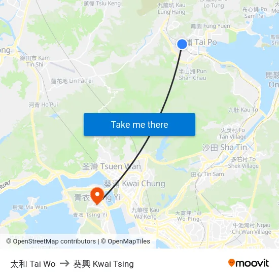 太和 Tai Wo to 葵興 Kwai Tsing map