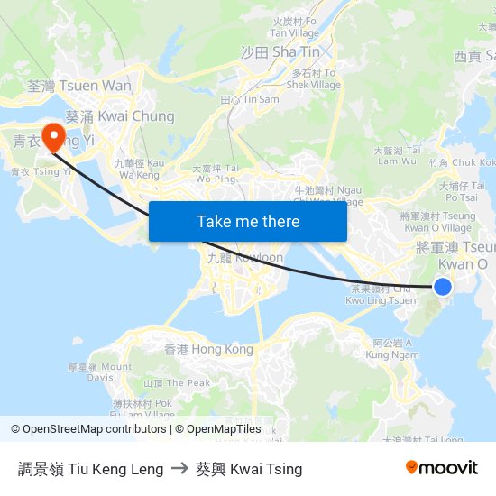 調景嶺 Tiu Keng Leng to 葵興 Kwai Tsing map