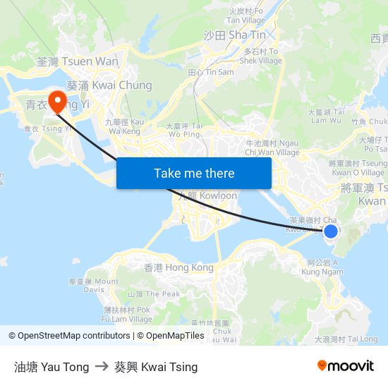 油塘 Yau Tong to 葵興 Kwai Tsing map