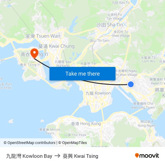 九龍灣 Kowloon Bay to 葵興 Kwai Tsing map