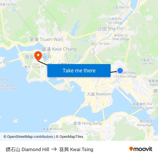 鑽石山 Diamond Hill to 葵興 Kwai Tsing map