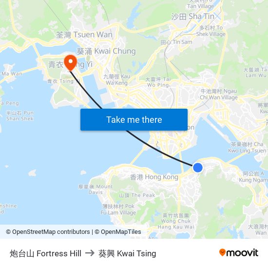 炮台山 Fortress Hill to 葵興 Kwai Tsing map