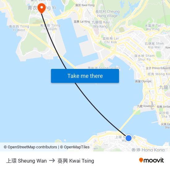 上環 Sheung Wan to 葵興 Kwai Tsing map