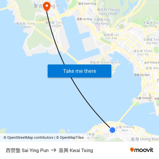 西營盤 Sai Ying Pun to 葵興 Kwai Tsing map