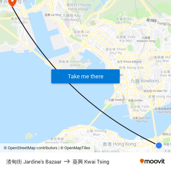 渣甸街 Jardine's Bazaar to 葵興 Kwai Tsing map