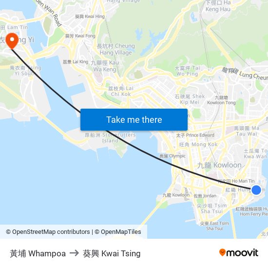 黃埔 Whampoa to 葵興 Kwai Tsing map