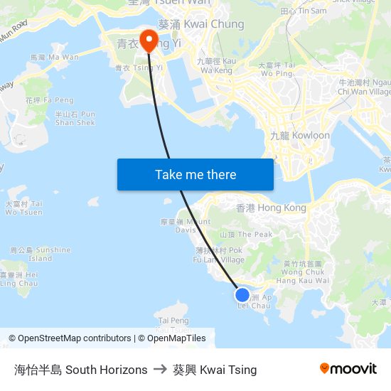 海怡半島 South Horizons to 葵興 Kwai Tsing map