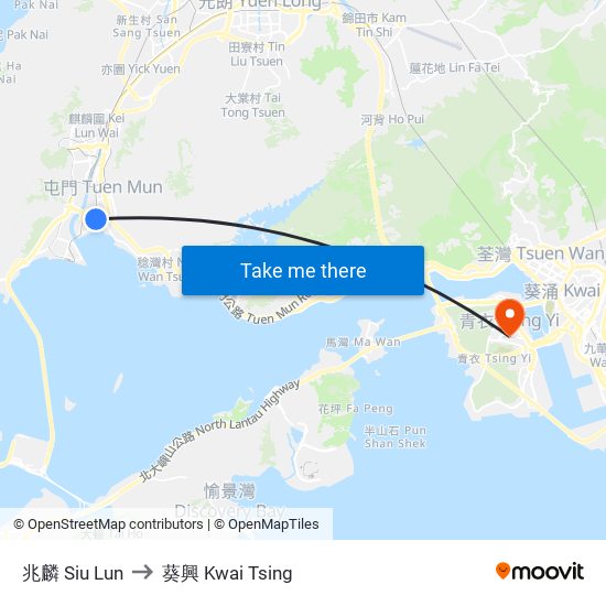 兆麟 Siu Lun to 葵興 Kwai Tsing map
