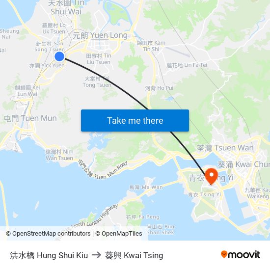 洪水橋 Hung Shui Kiu to 葵興 Kwai Tsing map