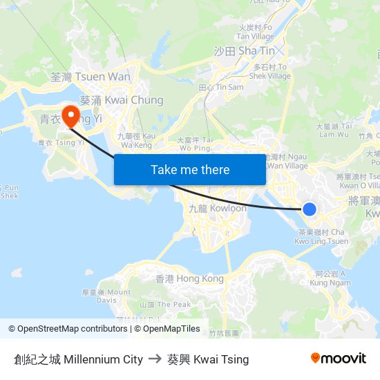 創紀之城 Millennium City to 葵興 Kwai Tsing map