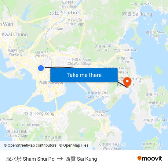 深水埗 Sham Shui Po to 西貢 Sai Kung map
