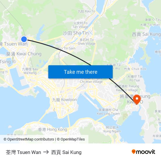 荃灣 Tsuen Wan to 西貢 Sai Kung map