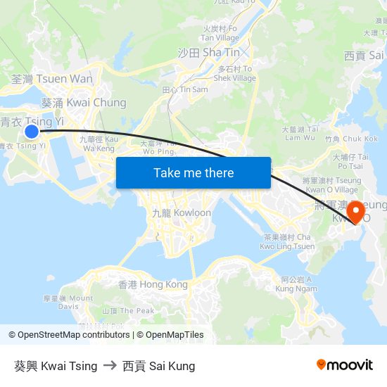 葵興 Kwai Tsing to 葵興 Kwai Tsing map