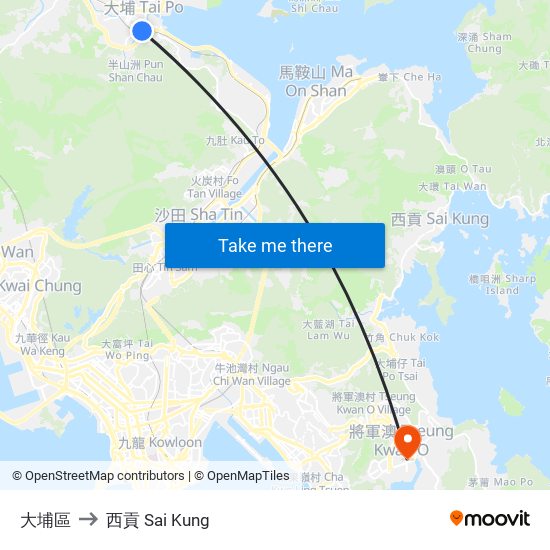 大埔區 to 西貢 Sai Kung map