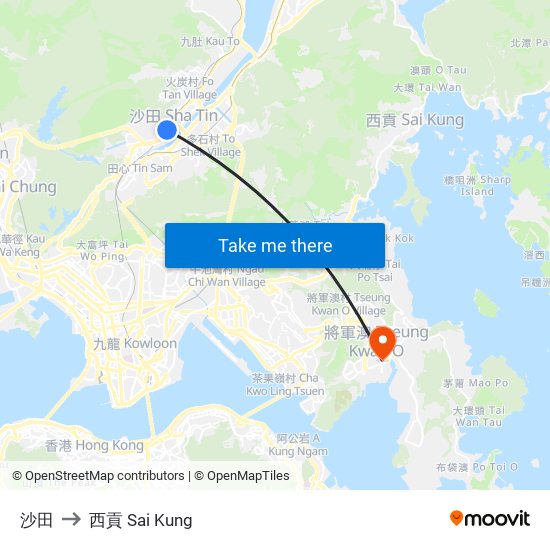 沙田 to 西貢 Sai Kung map