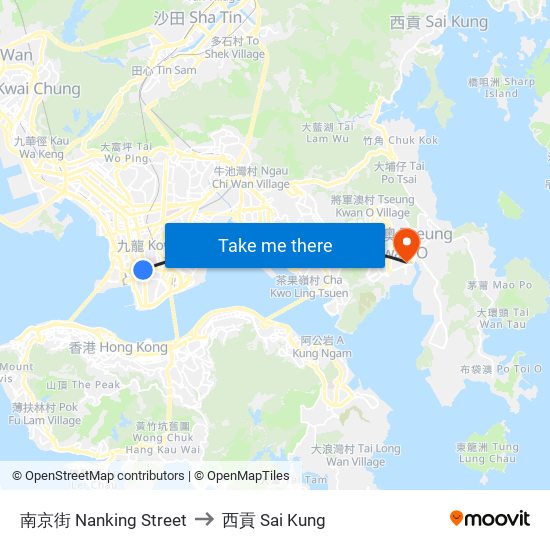 南京街 Nanking Street to 西貢 Sai Kung map