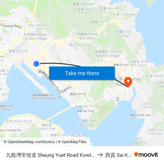九龍灣常悅道 Sheung Yuet Road Kowloon Bay to 西貢 Sai Kung map