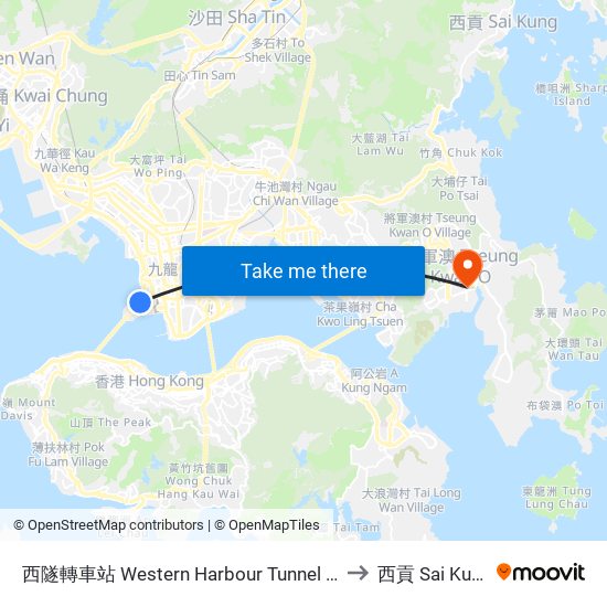 西隧轉車站 Western Harbour Tunnel Bbi to 西貢 Sai Kung map