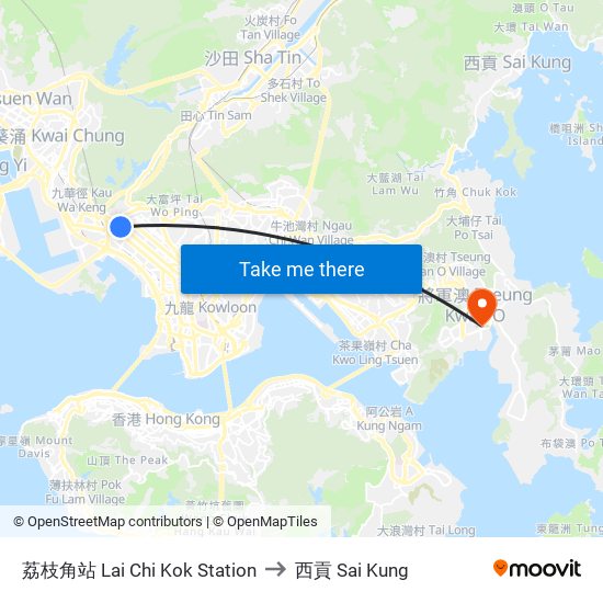 荔枝角站 Lai Chi Kok Station to 西貢 Sai Kung map