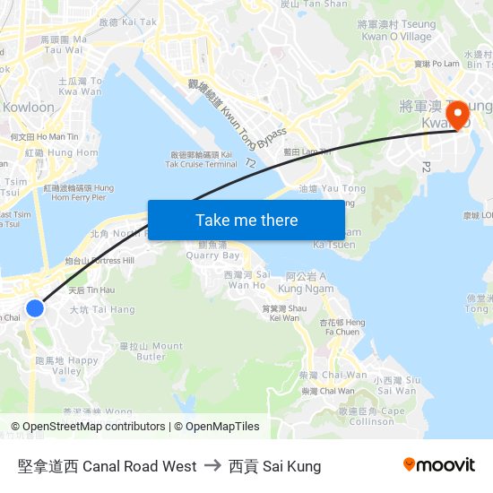 堅拿道西 Canal Road West to 西貢 Sai Kung map