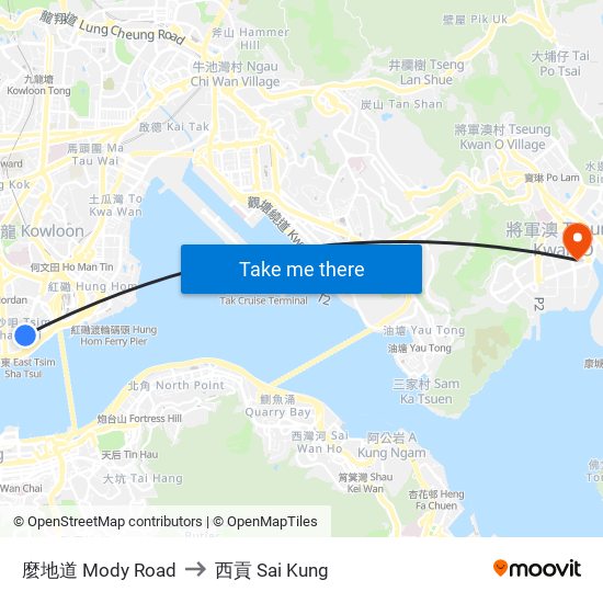 麼地道 Mody Road to 西貢 Sai Kung map