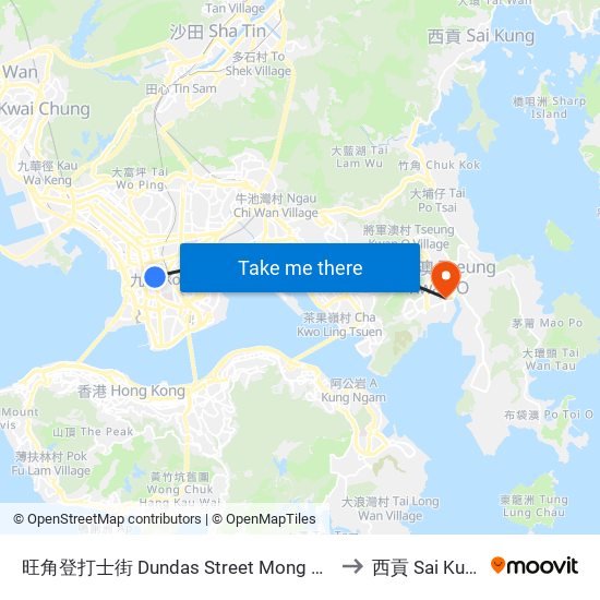 旺角登打士街 Dundas Street Mong Kok to 西貢 Sai Kung map