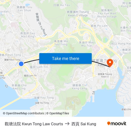 觀塘法院 Kwun Tong Law Courts to 西貢 Sai Kung map