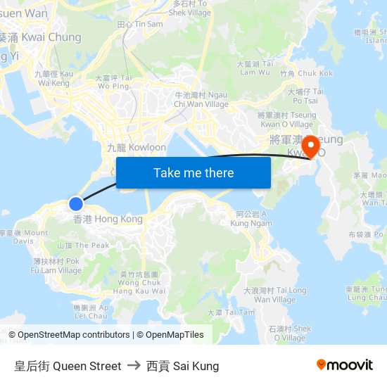 皇后街 Queen Street to 西貢 Sai Kung map