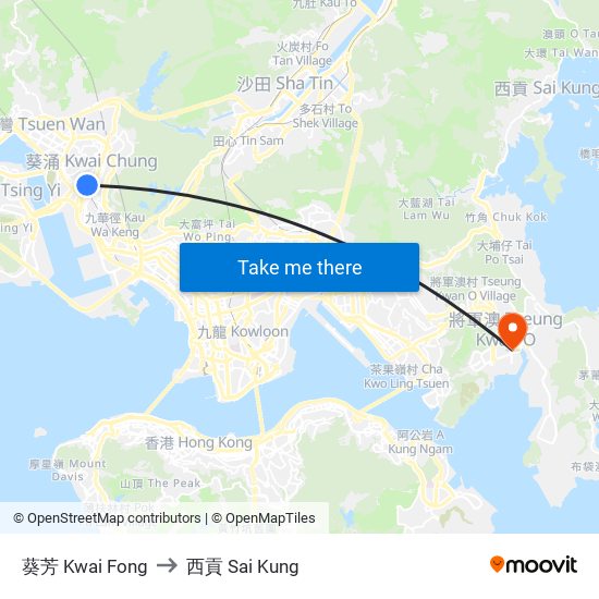 葵芳 Kwai Fong to 西貢 Sai Kung map