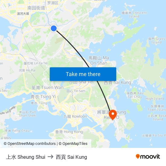 上水 Sheung Shui to 西貢 Sai Kung map