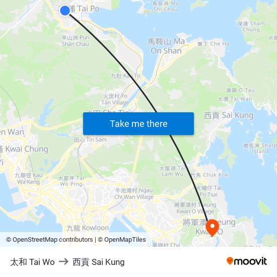 太和 Tai Wo to 西貢 Sai Kung map