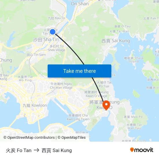 火炭 Fo Tan to 西貢 Sai Kung map
