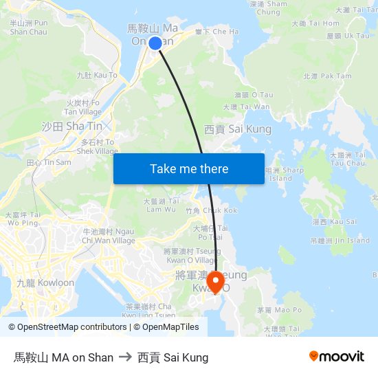 馬鞍山 MA on Shan to 西貢 Sai Kung map