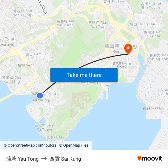 油塘 Yau Tong to 西貢 Sai Kung map