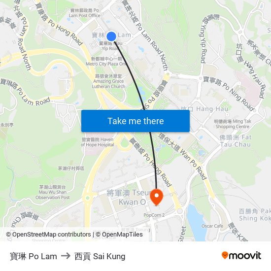 寶琳 Po Lam to 西貢 Sai Kung map