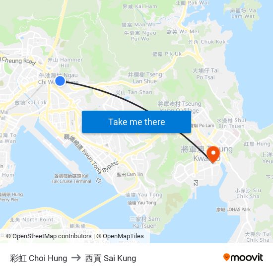 彩虹 Choi Hung to 西貢 Sai Kung map