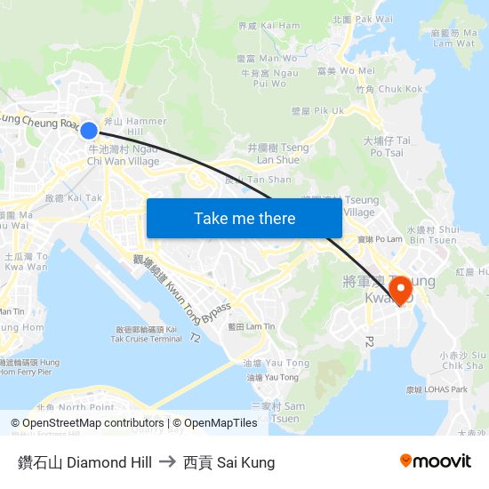 鑽石山 Diamond Hill to 西貢 Sai Kung map