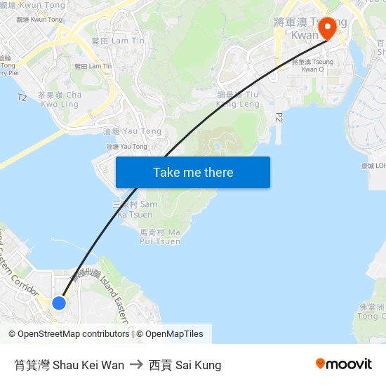 筲箕灣 Shau Kei Wan to 西貢 Sai Kung map