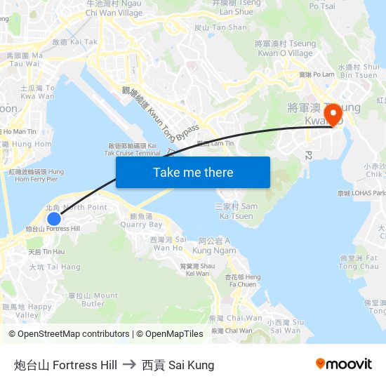 炮台山 Fortress Hill to 西貢 Sai Kung map