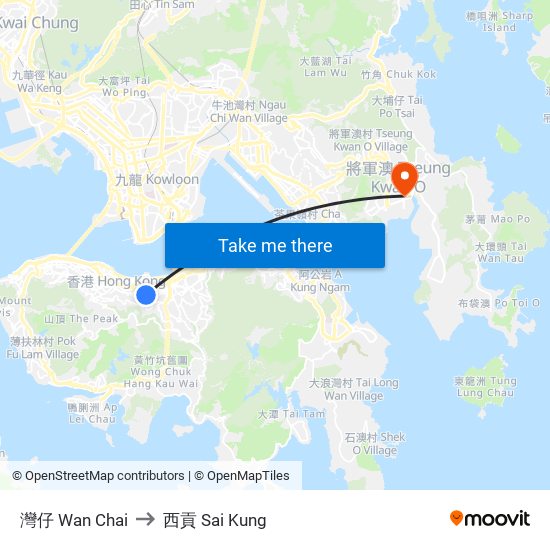灣仔 Wan Chai to 西貢 Sai Kung map